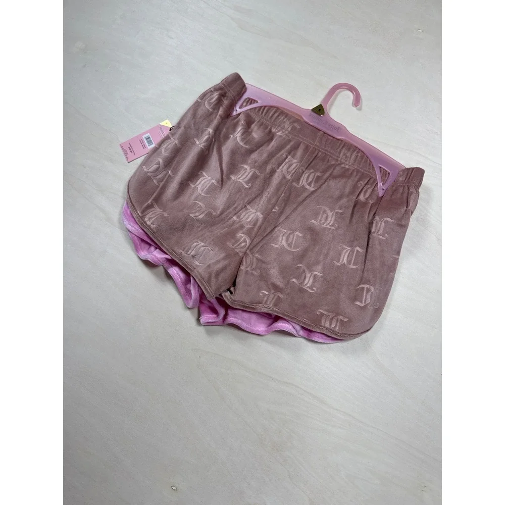 Juicy Couture 2Pack Velour Shorts Pink Mauve Rhinestone Monogram Small NWT